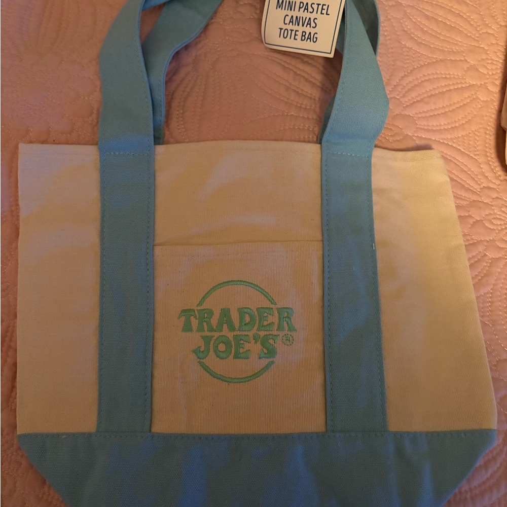 Mini Pastel Canvas Tote Bag - Cream with Light Blue Trim